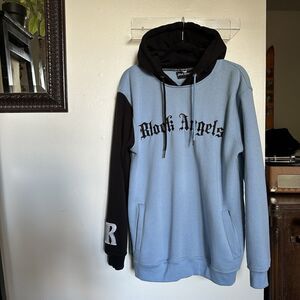 Men’s Graphic StreetStyle Hoodie Pullover Sweatshirt Size Large Black & Blue ATL